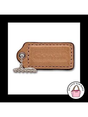 2" COACH Buff Beechwood Tan Leather Nickel Key Fob Bag Charm Keychain Hang Tag